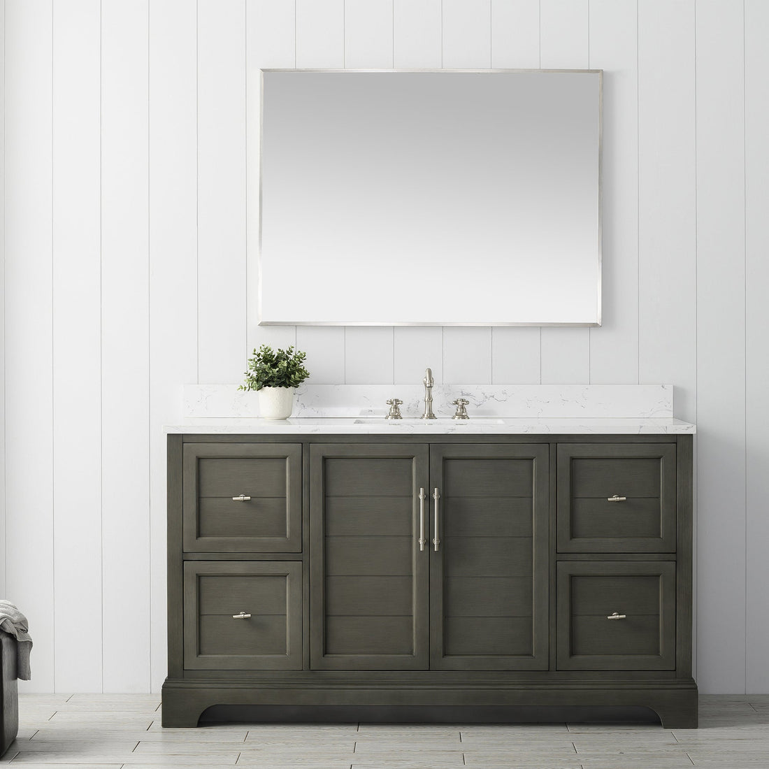 Vannes 60&quot; Single Sink Bathroom Vanity in Silver Grey/ White / Vintage Green - HomeBeyond