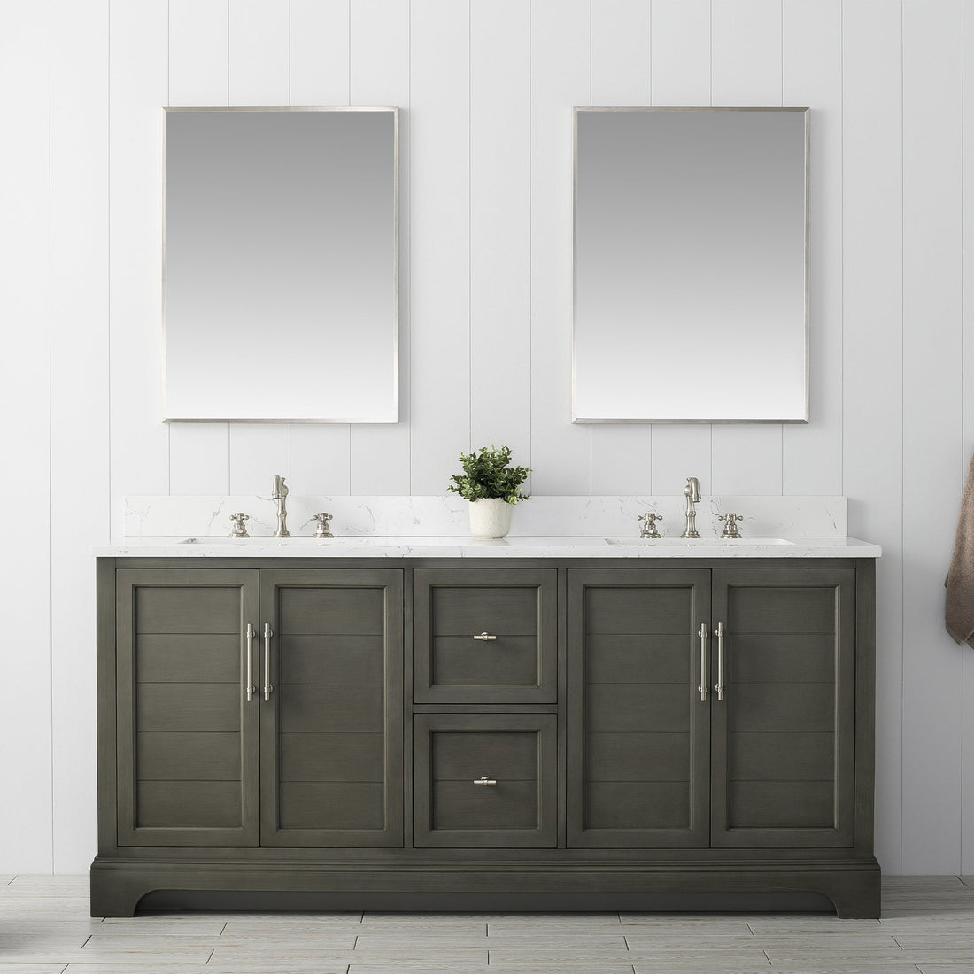 Vannes 72&quot; Double Sink Bathroom Vanity in Silver Grey / White / Vintage Green - HomeBeyond