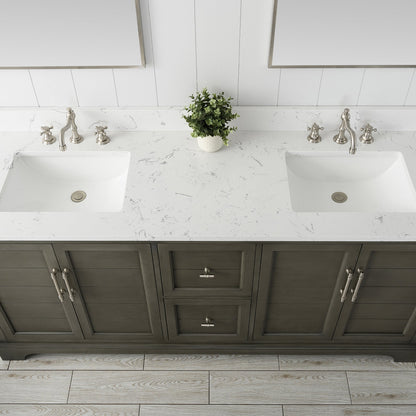 Vannes 72&quot; Double Sink Bathroom Vanity in Silver Grey / White / Vintage Green - HomeBeyond