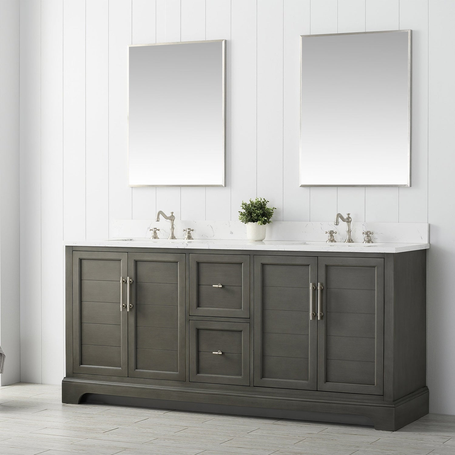 Vannes 72&quot; Double Sink Bathroom Vanity in Silver Grey / White / Vintage Green - HomeBeyond